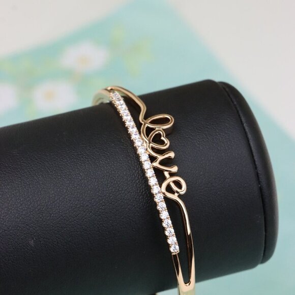 Rose Gold Love Text CZ Bangle – 2.36 Inch Elegant Romantic Style, XPBL0534 - Picture 6 of 12
